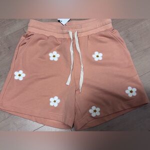 Current Air Shorts with daisy appliqués size small coral peach